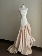 Elegant And Retro Pink And White Irregular Tulle Long Classy Prom Dress Wedding DressP4026