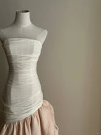 Elegant And Retro Pink And White Irregular Tulle Long Classy Prom Dress Wedding DressP4026