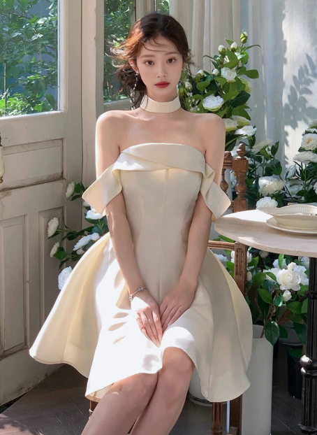 Elegant And Simple Satin One Shoulder A-Line Birthday Dress Homecoming Dress Main image