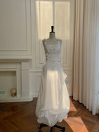 Elegant And Simple White Bud Square Neck Suspender Satin Classy Prom Dress Bridesmaid Dress