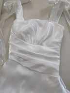 Elegant And Simple White Bud Square Neck Suspender Satin Classy Prom Dress Bridesmaid Dress