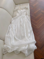 Elegant And Simple White Bud Square Neck Suspender Satin Classy Prom Dress Bridesmaid Dress