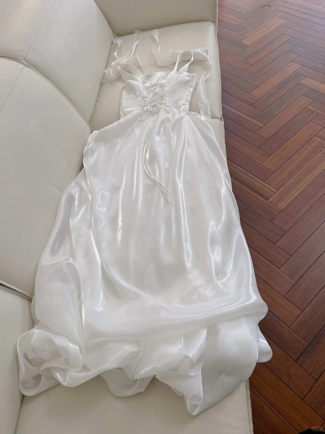 Elegant And Simple White Bud Square Neck Suspender Satin Classy Prom Dress Bridesmaid Dress