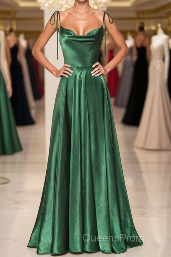 Elegant Backless Green Satin Long Evening Prom Dress, Backless Green Formal Graduation Evening Dress Main image