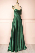 Elegant Backless Green Satin Long Evening Prom Dress, Backless Green Formal Graduation Evening Dress