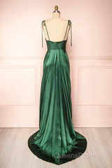 Elegant Backless Green Satin Long Evening Prom Dress, Backless Green Formal Graduation Evening Dress