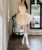 Elegant Ballet Style Strapless Tulle A-Line Birthday Short Skirt Homecoming Dress