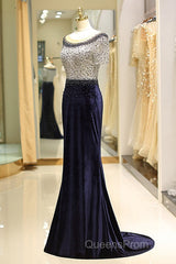 Elegant Beaded Formal Evening Dress With Short Sleeves