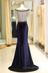 Elegant Beaded Formal Evening Dress With Short Sleeves