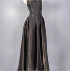 Elegant Black A-Line Spaghetti Strap Satin Long Classy Prom Dress