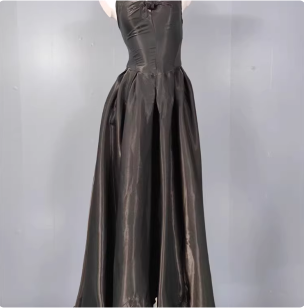 Elegant Black A-Line Spaghetti Strap Satin Long Classy Prom Dress