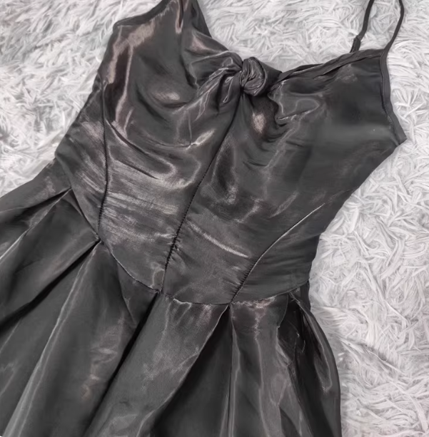 Elegant Black A-Line Spaghetti Strap Satin Long Classy Prom Dress