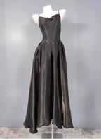 Elegant Black A-Line Spaghetti Strap Satin Long Classy Prom Dress