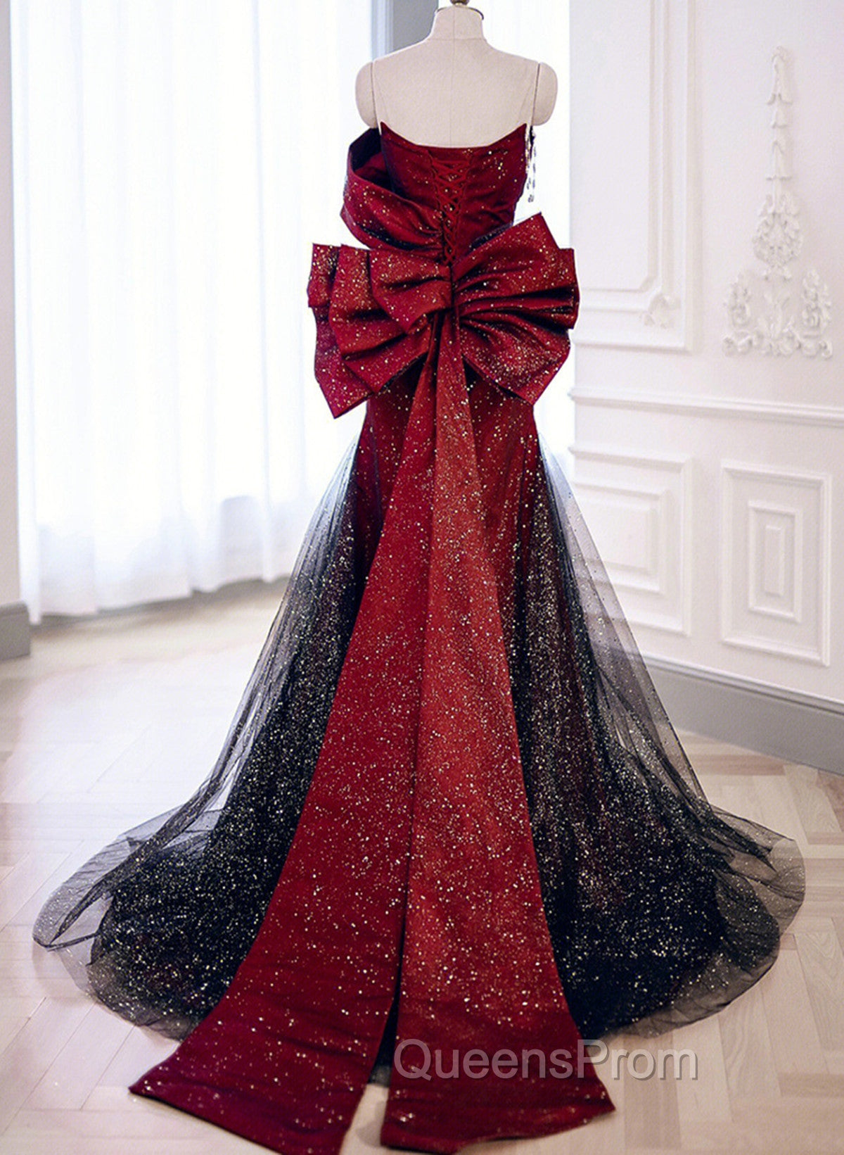 Elegant Black And Red Sweetheart Mermaid Long Evening Prom Dress, Red Evening Dress