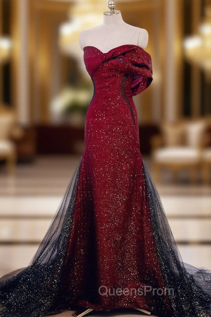 Elegant Black And Red Sweetheart Mermaid Long Evening Prom Dress, Red Evening Dress Main image