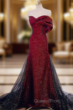 Elegant Black And Red Sweetheart Mermaid Long Evening Prom Dress, Red Evening Dress