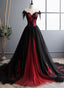 Elegant Black And Red Tulle With Lace Off Shoulder Gown, Black And Red Classy Prom Dress