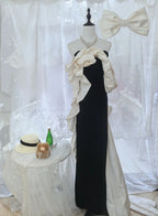 Elegant Black And White Color-Blocked Mermaid Strapless Velvet Satin Long Classy Prom Dress
