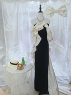 Elegant Black And White Color-Blocked Mermaid Strapless Velvet Satin Long Classy Prom Dress