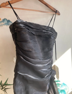Elegant Black Irregular Pleated Halter Satin Classy Prom Dress