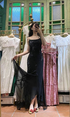 Elegant Black Irregular Strap Beaded Chiffon Long Classy Prom Dress