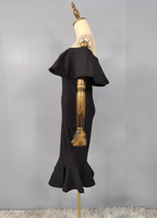 Elegant Black Mermaid Off-The-Shoulder Ruffled Satin Classy Prom Dress