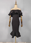 Elegant Black Mermaid Off-The-Shoulder Ruffled Satin Classy Prom Dress
