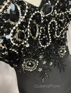 Elegant Black Mermaid Satin Beaded Sequin Long Evening Prom Dress, Sweetheart Neck Evening Dress
