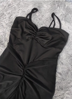 Elegant Black Mermaid Spaghetti Strap Ruched Chiffon Long Classy Prom Dress