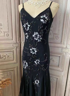 Elegant Black Mermaid Spaghetti Strap V-Neck Beaded Chiffon Long Classy Prom Dress