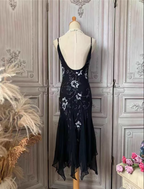 Elegant Black Mermaid Spaghetti Strap V-Neck Beaded Chiffon Long Classy Prom Dress