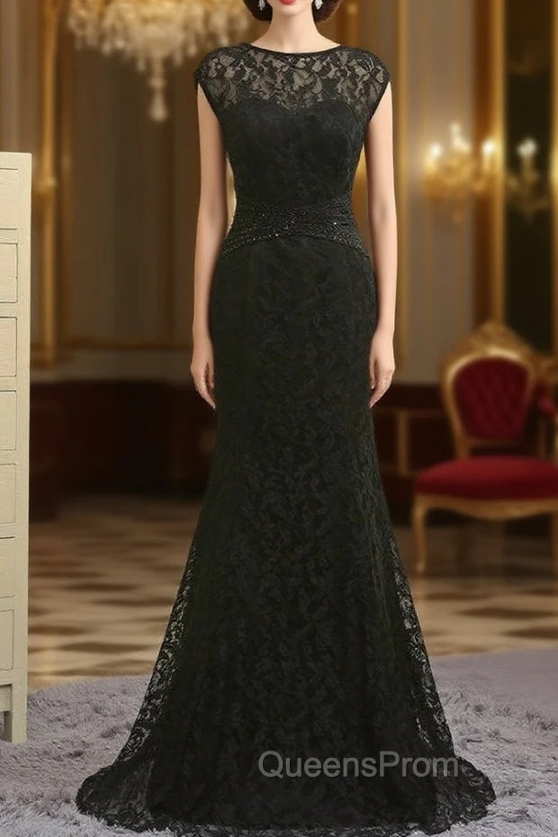 Elegant Black Mother Of The Bride Dress Mermaid Cap Sleeves Lace Main image