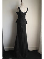 Elegant Black Pleated U-Neck Mermaid Satin Long Classy Prom Dress