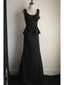 Elegant Black Pleated U-Neck Mermaid Satin Long Classy Prom Dress