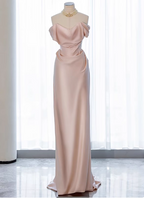 Elegant Black Slim-Fit Off-The-Shoulder Satin Long Classy Prom Dress