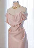 Elegant Black Slim-Fit Off-The-Shoulder Satin Long Classy Prom Dress