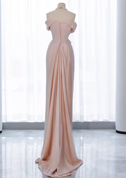 Elegant Black Slim-Fit Off-The-Shoulder Satin Long Classy Prom Dress
