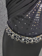 Elegant Black Spaghetti Strap Sequin Beaded Split Chiffon Long Classy Prom Dress