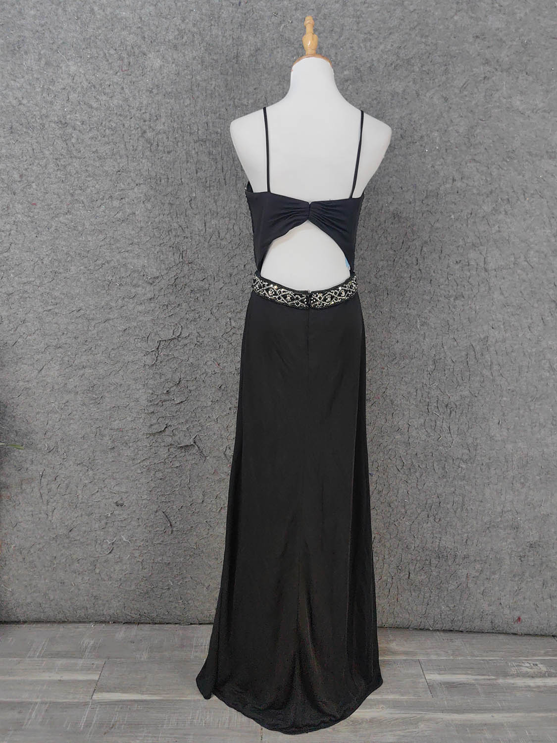 Elegant Black Spaghetti Strap Sequin Beaded Split Chiffon Long Classy Prom Dress