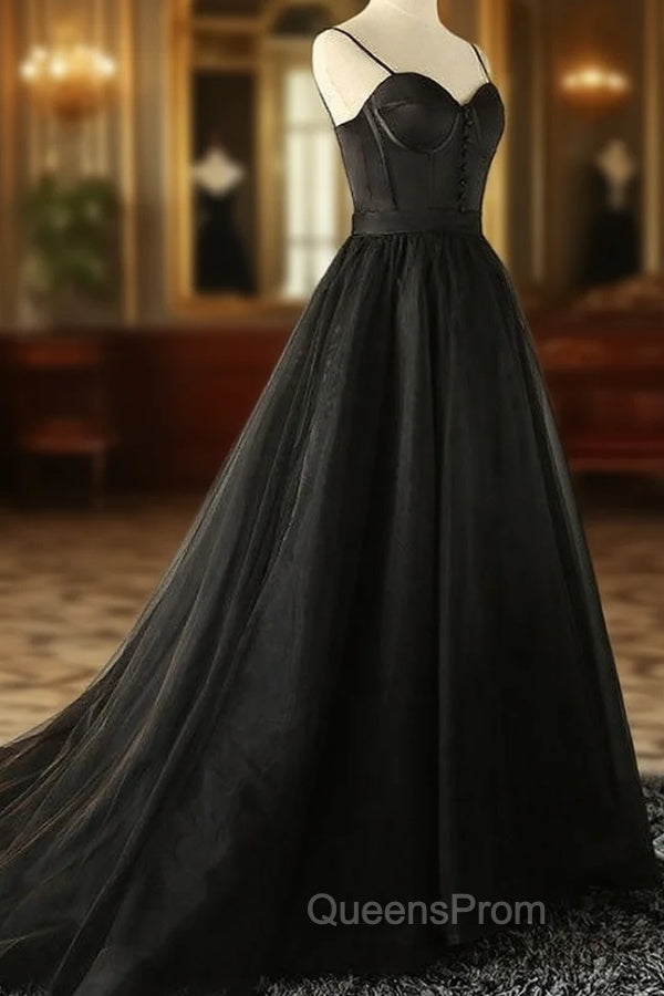 Elegant Black Straps Tulle Sweetheart Evening Prom Dress, Black Party Dress Secondary image