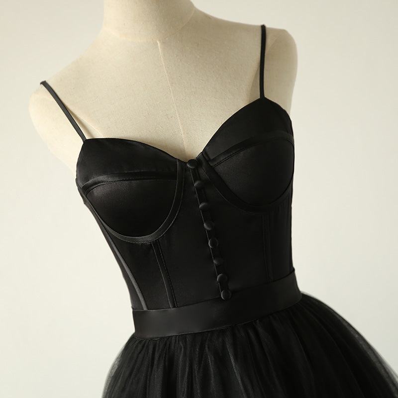 Elegant Black Straps Tulle Sweetheart Classy Prom Dress, Black Party Dress