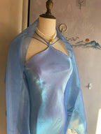 Elegant Blue Halter Neck Mermaid Satin Long Classy Prom Dress