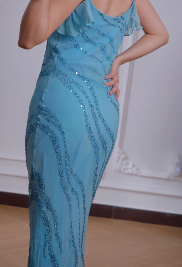 Elegant Blue Mermaid Chiffon Long Classy Prom Dress
