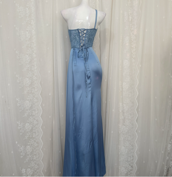 Elegant Blue Mermaid One-Shoulder Sequin Beaded Long Classy Prom Dress