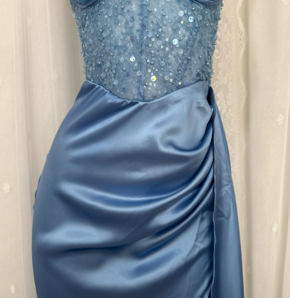 Elegant Blue Mermaid One-Shoulder Sequin Beaded Long Classy Prom Dress