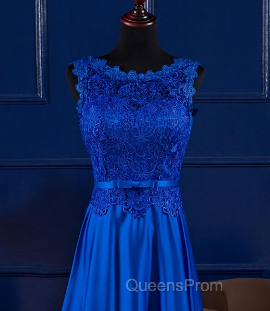 Elegant Blue Satin A-line Long Evening Prom Dress , Bridesmaid Dress for Sale