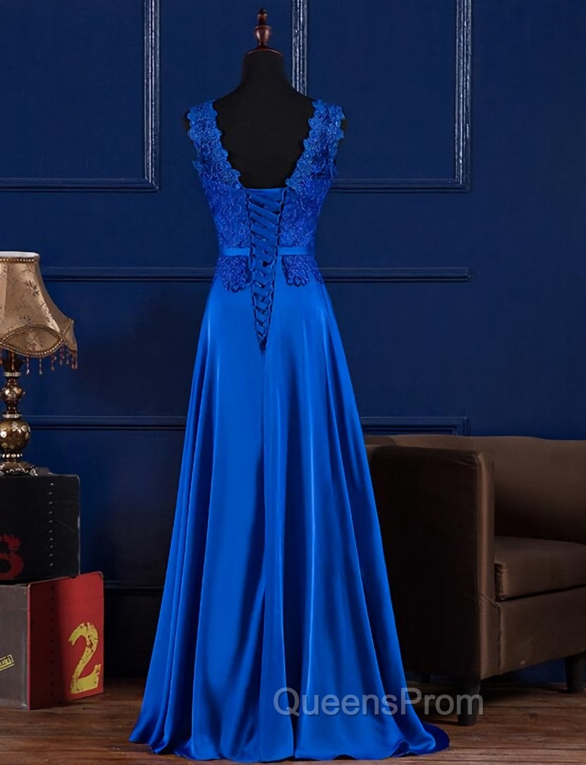 Elegant Blue Satin A-line Long Evening Prom Dress , Bridesmaid Dress for Sale