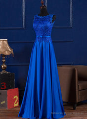 Elegant Blue Satin A-line Long Prom Dress , Bridesmaid Dress for Sale