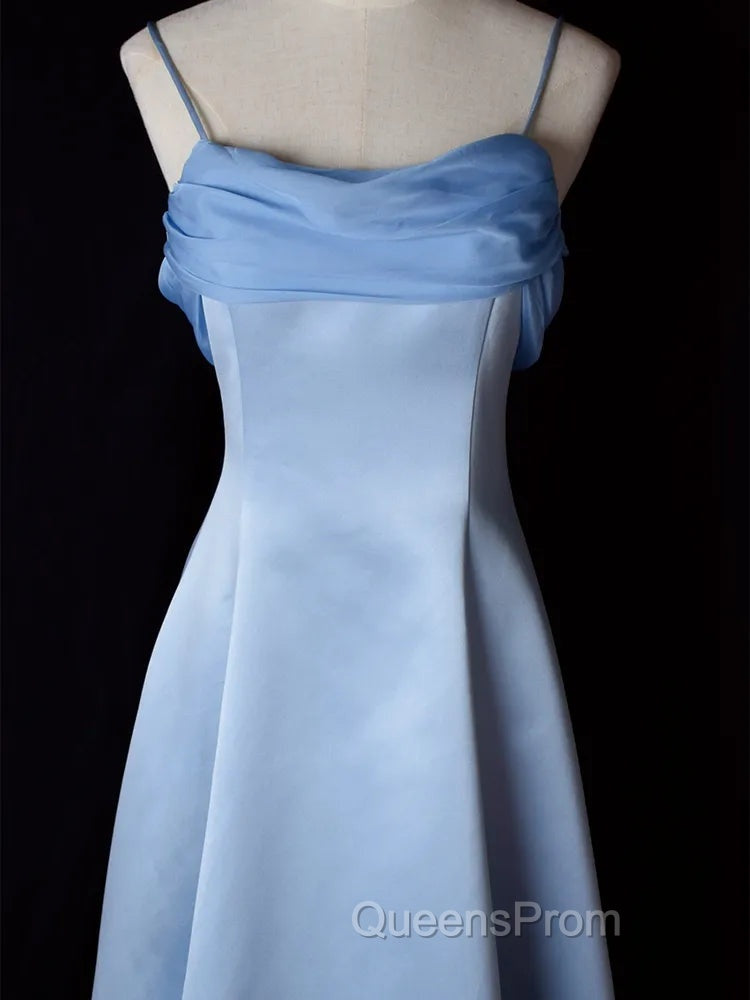 Elegant Blue Satin Spaghetti Straps Evening Gown A Line Long Party Dress Evening Prom Dress Secondary image