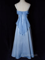 Elegant Blue Satin Spaghetti Straps Evening Gown A Line Long Party Dress Evening Prom Dress